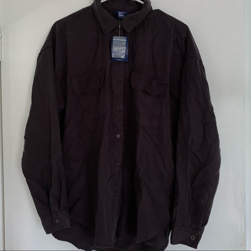 Forever 21 Woven Shirt Dark Grey | Medium